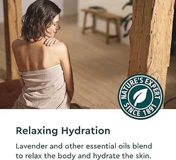 Lavender and oils blend to relax and hydrate skin, promoting soothing body care.